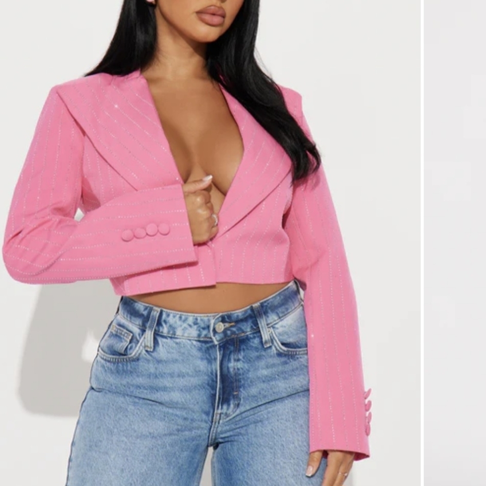 Cropped Pink Rhinestone Blazer Jacket